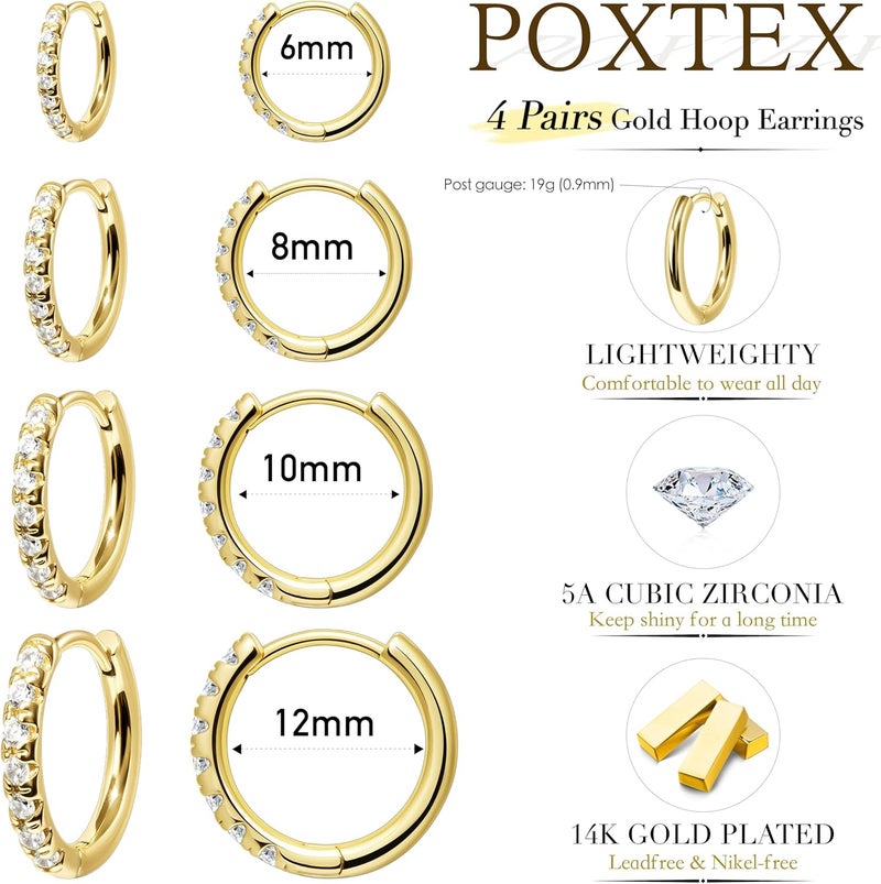 Poxtex Small Gold Huggie Hoop Earrings Set for Women Men Hypoallergenic 14K Plated Stack Cartilage Earrings, Multiple Piercing Lightweight Mini Thin Cute Dainty Trendy Jewelry Set Christmas Gifts for Women - Image 1